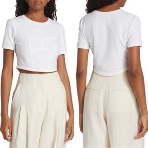 A.L.C. Wren Tee Shirt White Corset Lined Cropped Size Small